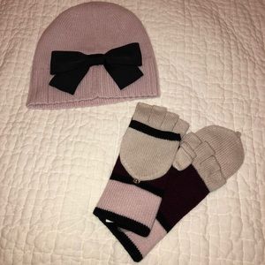 NWT Kate Spade bow beanie & colorblock mittens